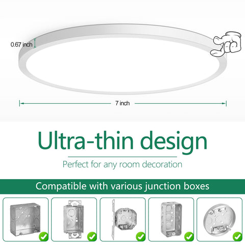Brightever 7inch flush mount light ultra-thin profile blends with ceilings