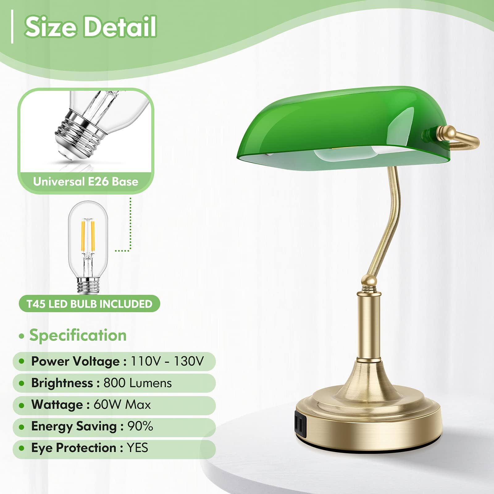 Brightever Bankers Lamp brass base details add sturdy support and style