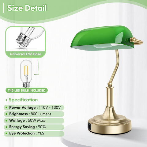 Brightever Bankers Lamp brass base details add sturdy support and style