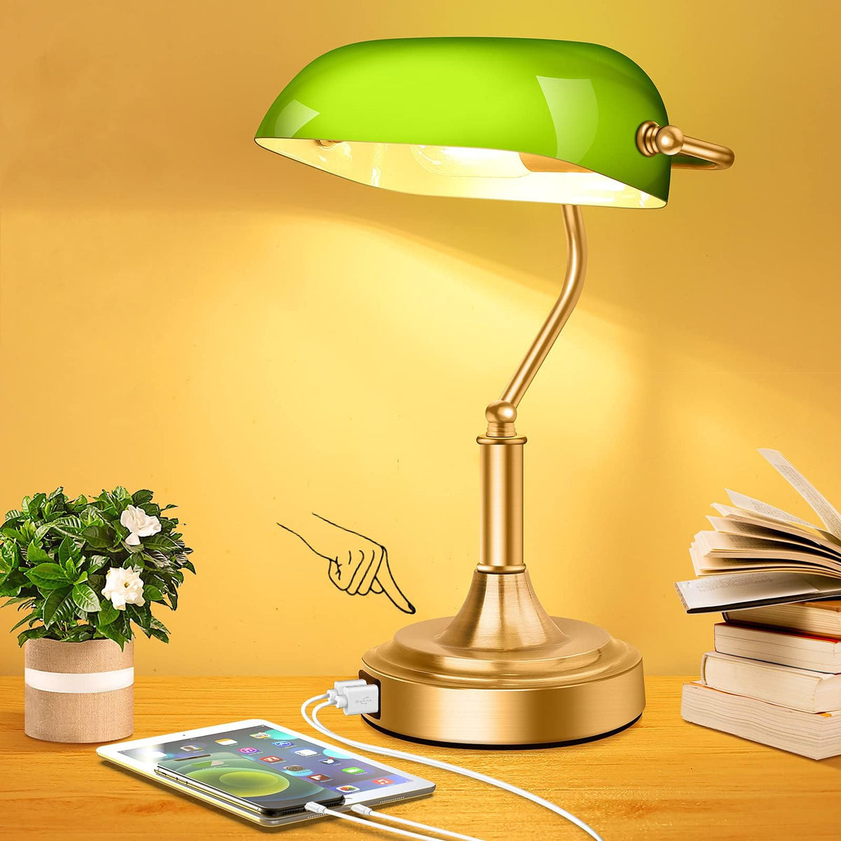 Brightever Bankers Lamp with green glass shade enhances vintage decor and provides warm task lighting