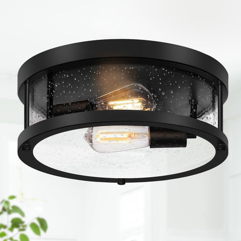 Brightever black flush mount with seeded glass casts a soft hallway glow