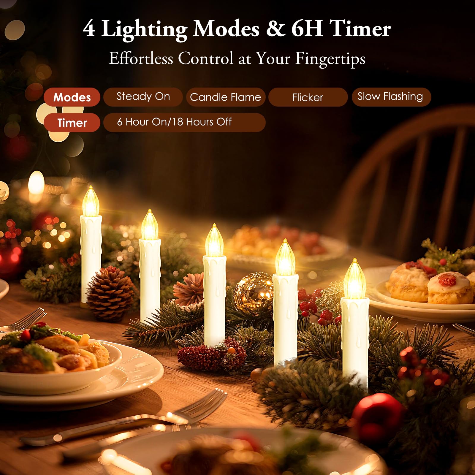 Brightever clip-on taper candle on garland provides flexible decorative lighting.