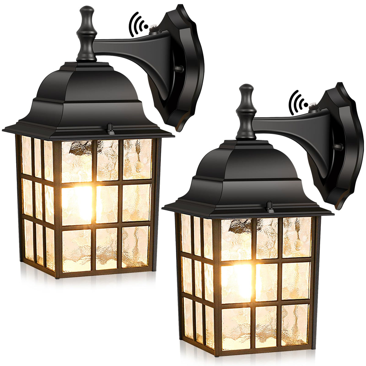 Brightever dusk-to-dawn lantern with waterfall glass for energy-efficient porch lighting.