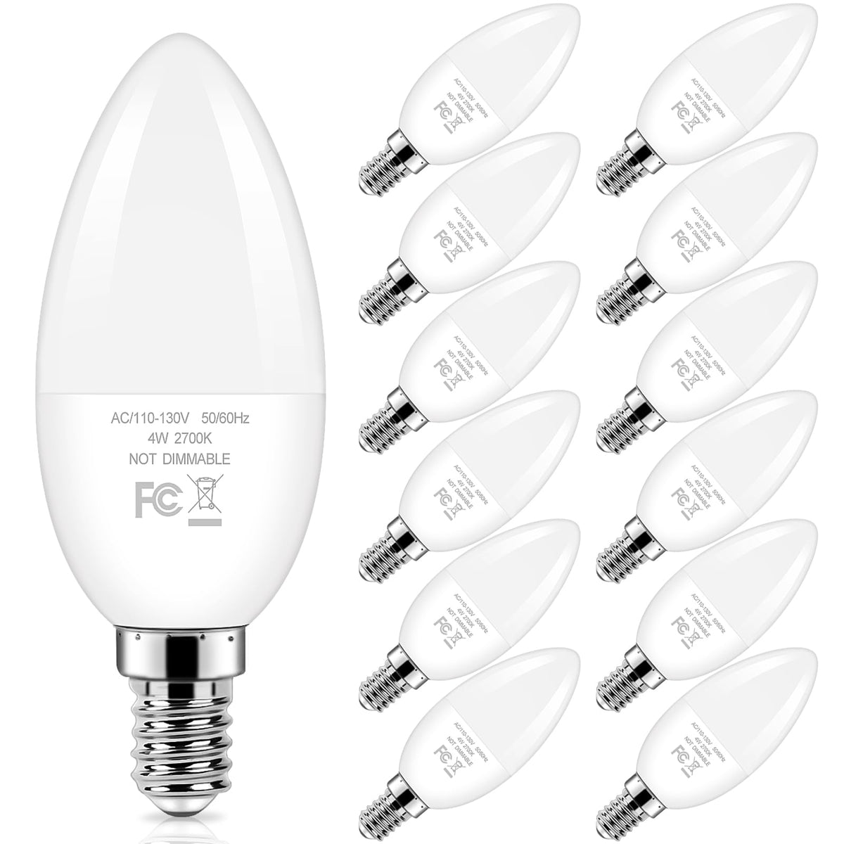 Brightever E12 LED candelabra bulb pack 12 for chandeliers and pendants; energy-saving lighting.