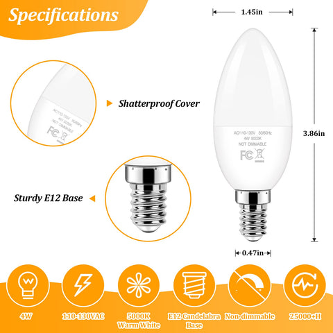 Brightever E12 LED candle bulbs 2700K warm white glow