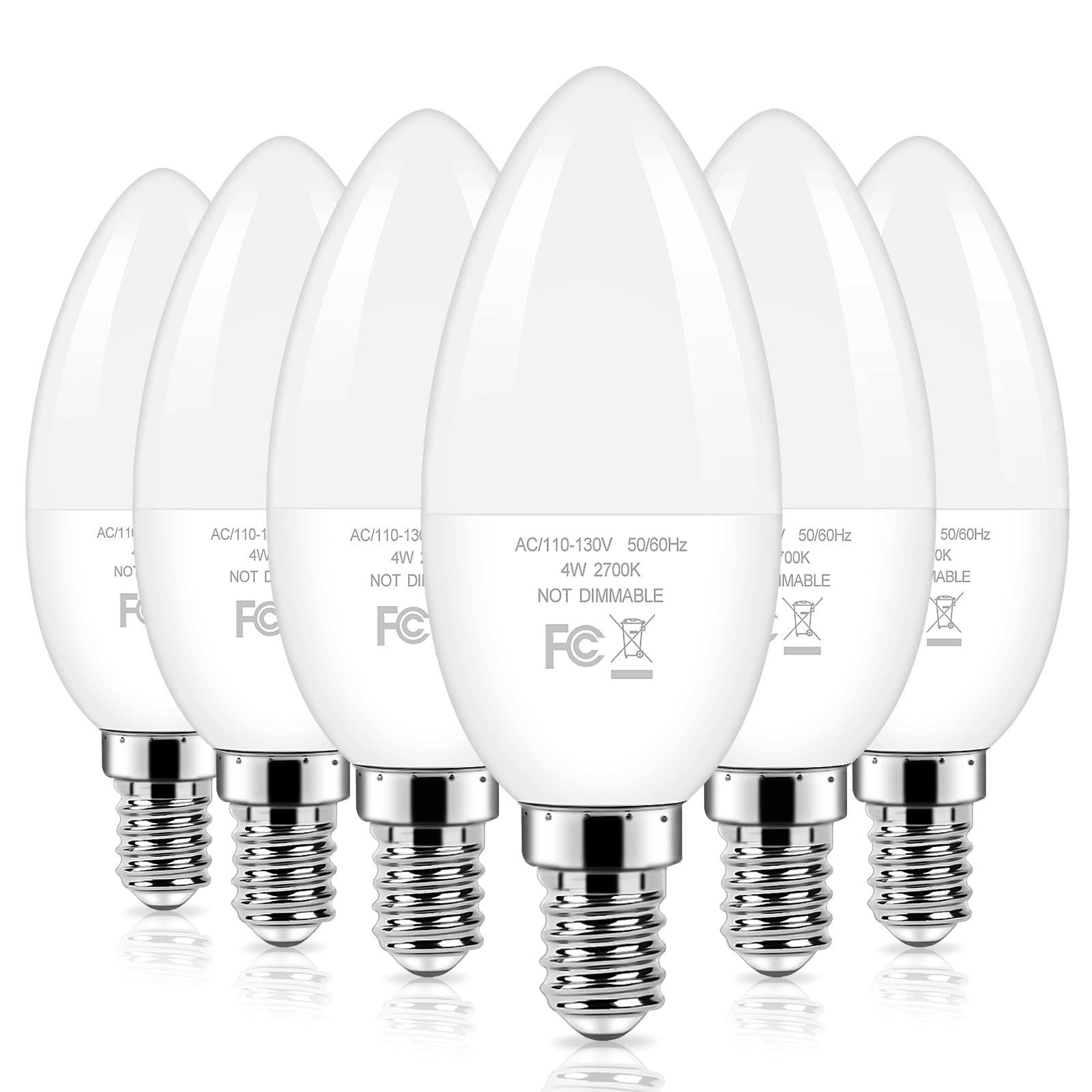 Brightever E12 LED candle bulbs in pack, front view for living spaces