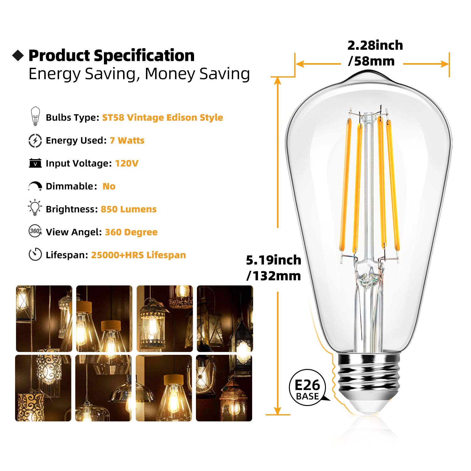 Brightever glass-filament Edison bulb for warm wall sconces
