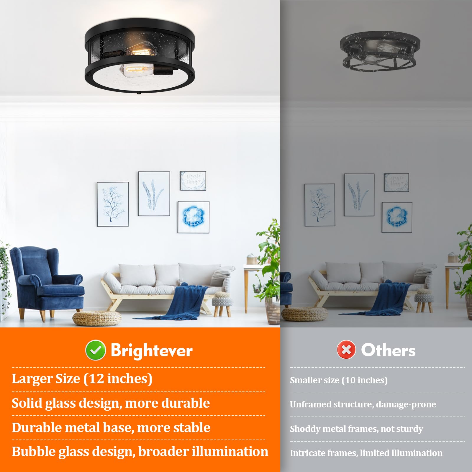 Brightever farmhouse ceiling fixture showcasing seeded glass shade