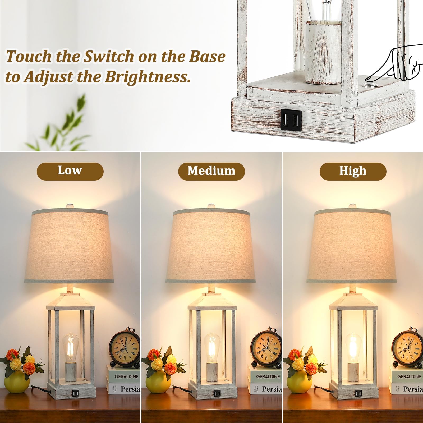 Brightever farmhouse lamp with USB ports for bedside charging