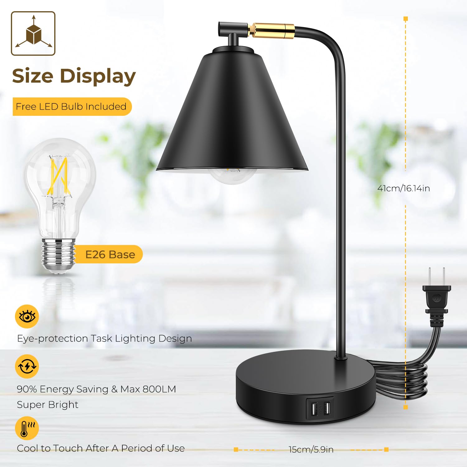 Brightever LED bulb included delivers warm 2700K glow for cozy ambiance.