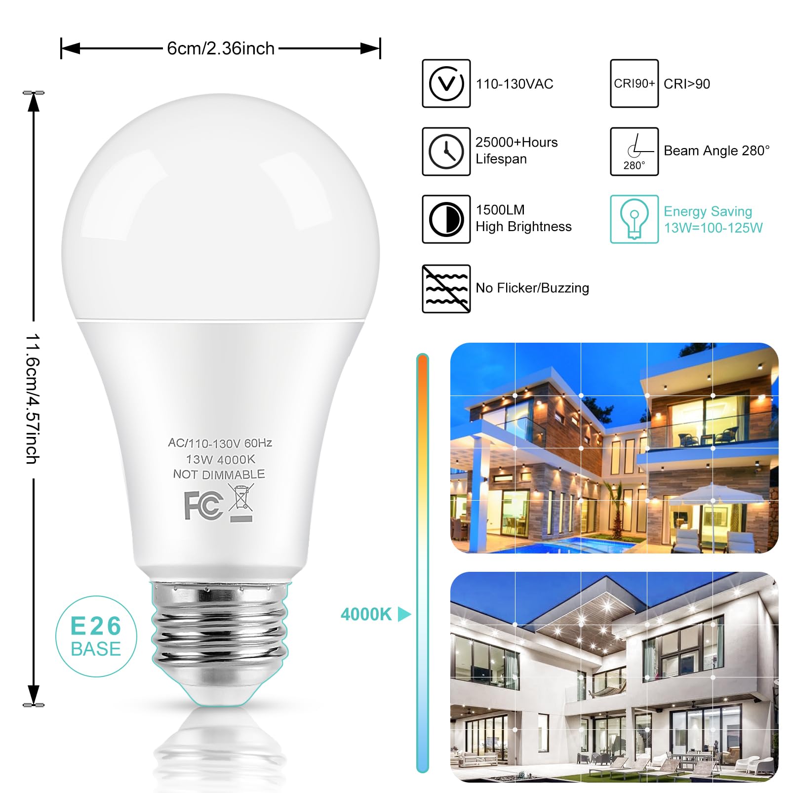 Brightever LED bulbs 13W 4000K neutral white ideal for living rooms and workspaces