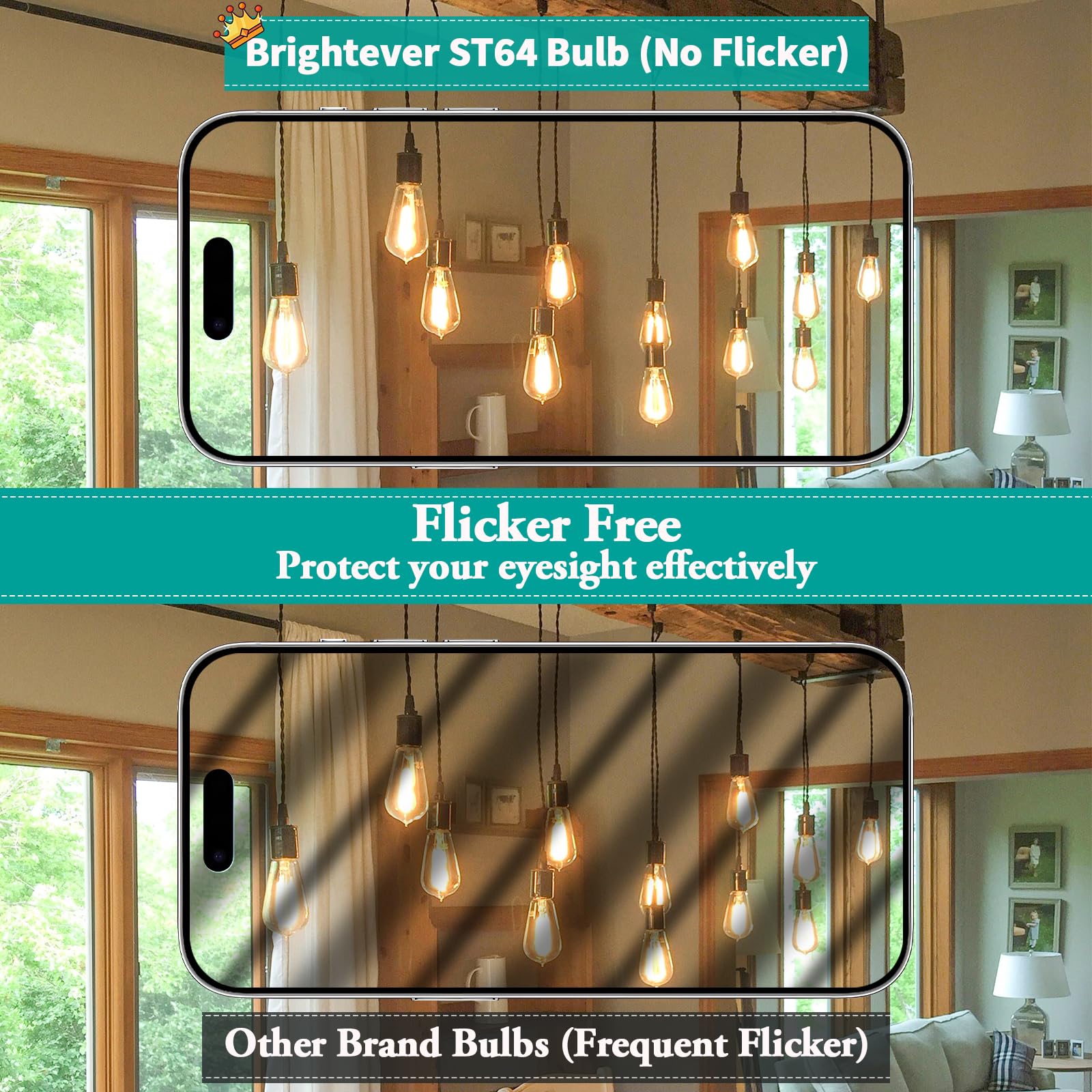 Brightever 8W-equivalent bulb creates cozy cafe and living room atmosphere.