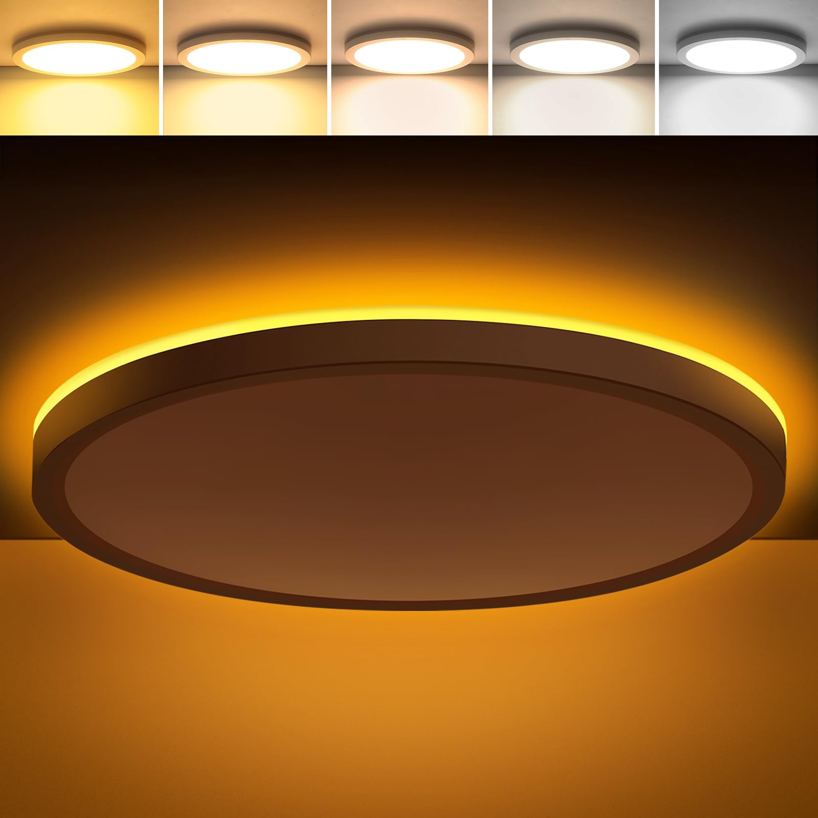 Brightever LED flush mount light close up shows slim profile and even lighting for kitchens