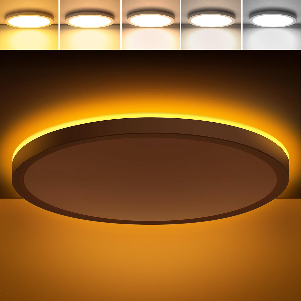 Brightever LED flush mount light close up shows slim profile and even lighting for kitchens