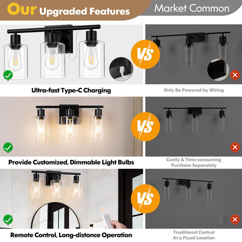 Brightever matte-black bathroom light with glass shade for modern style.