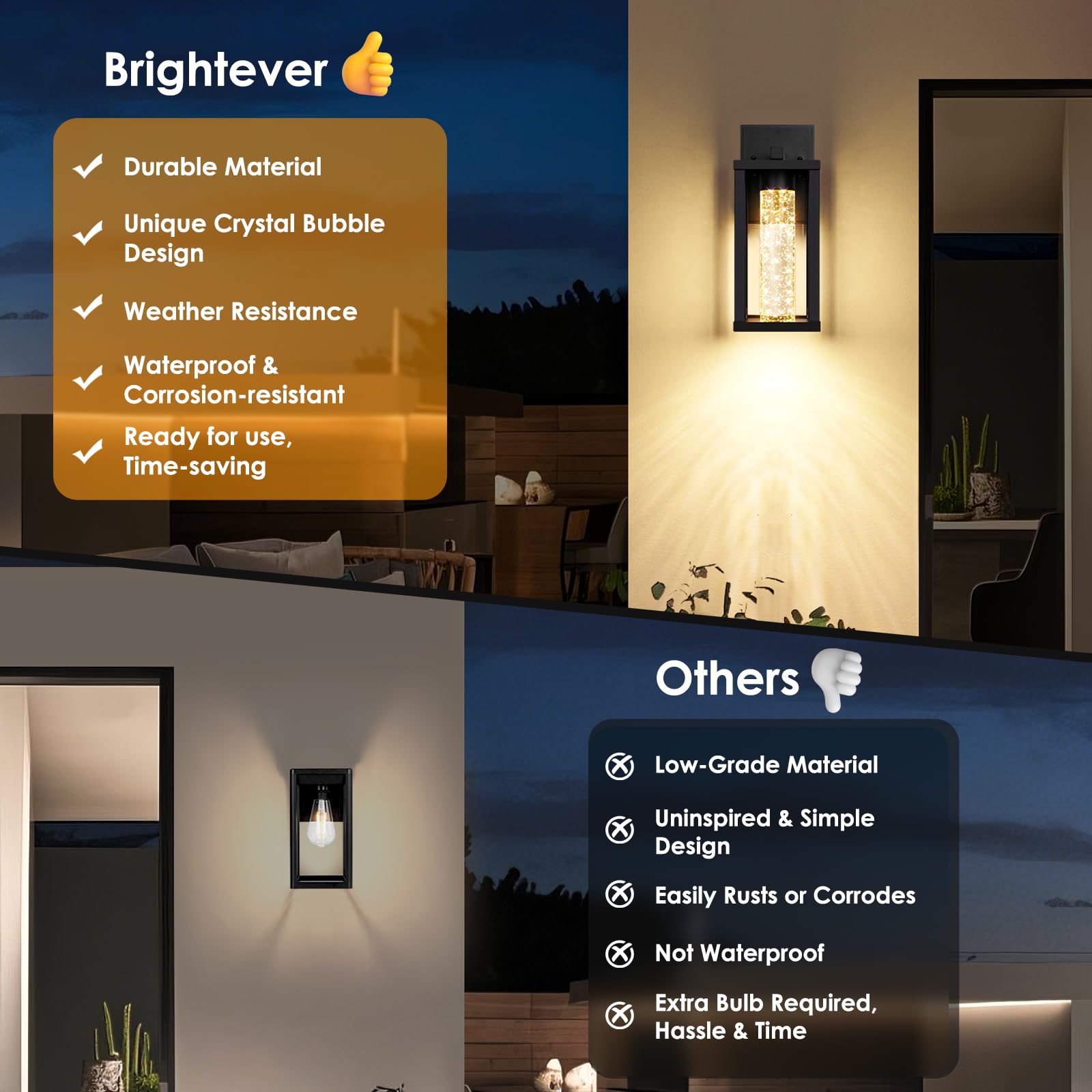 Brightever matte black framed outdoor wall light on exterior wall