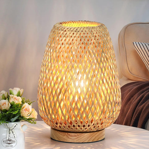 Brightever rattan table lamp side light with bamboo weave for cozy ambiance.