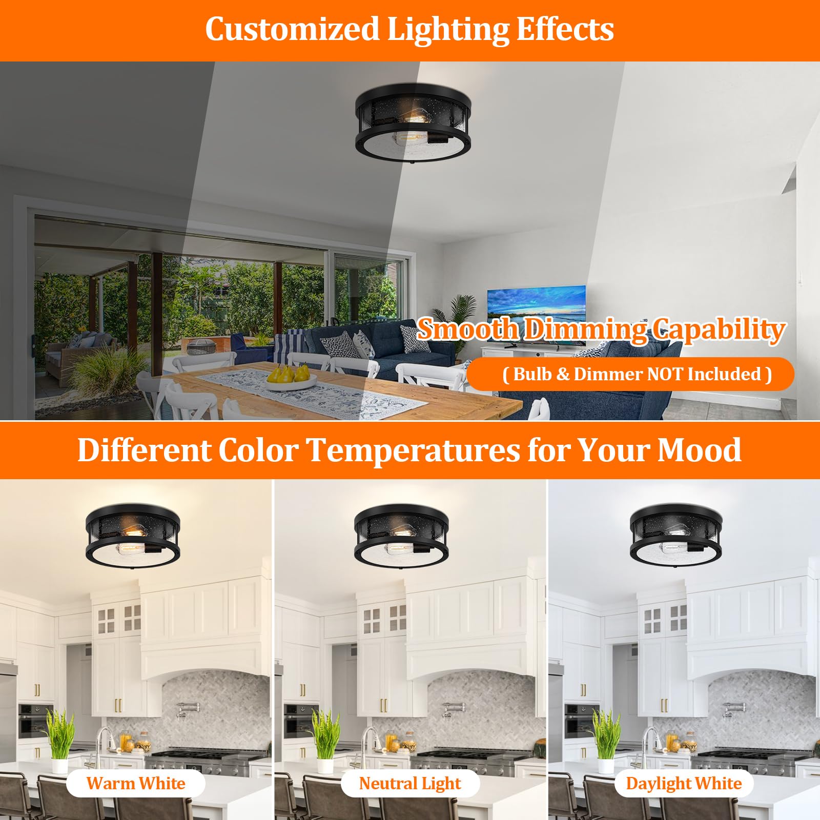 Brightever seeded glass shade on ceiling light for warm ambience