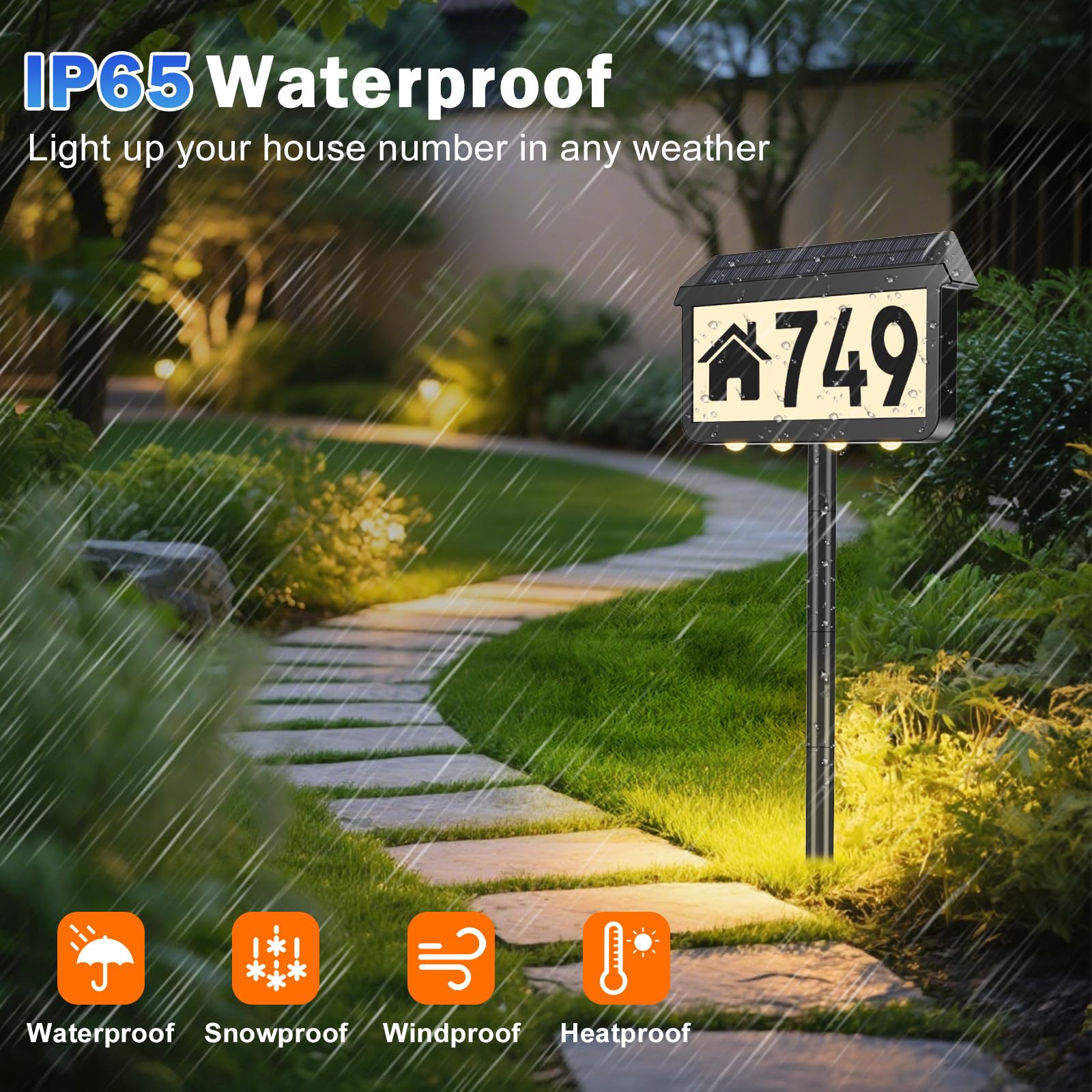 Brightever address sign IP65 waterproof and rugged ABS exterior.