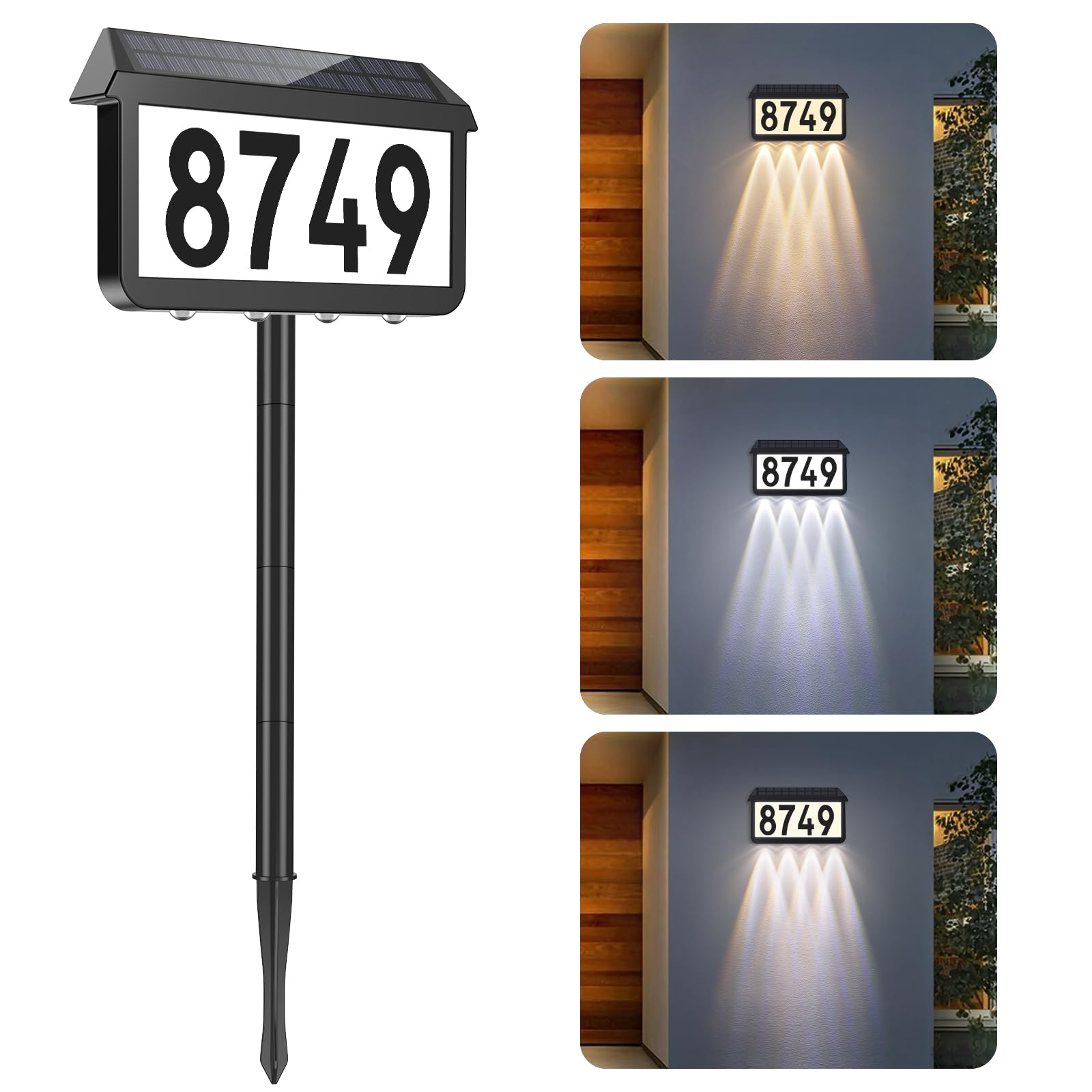 Brightever solar address sign lens-glow bottom for curb appeal and night visibility.