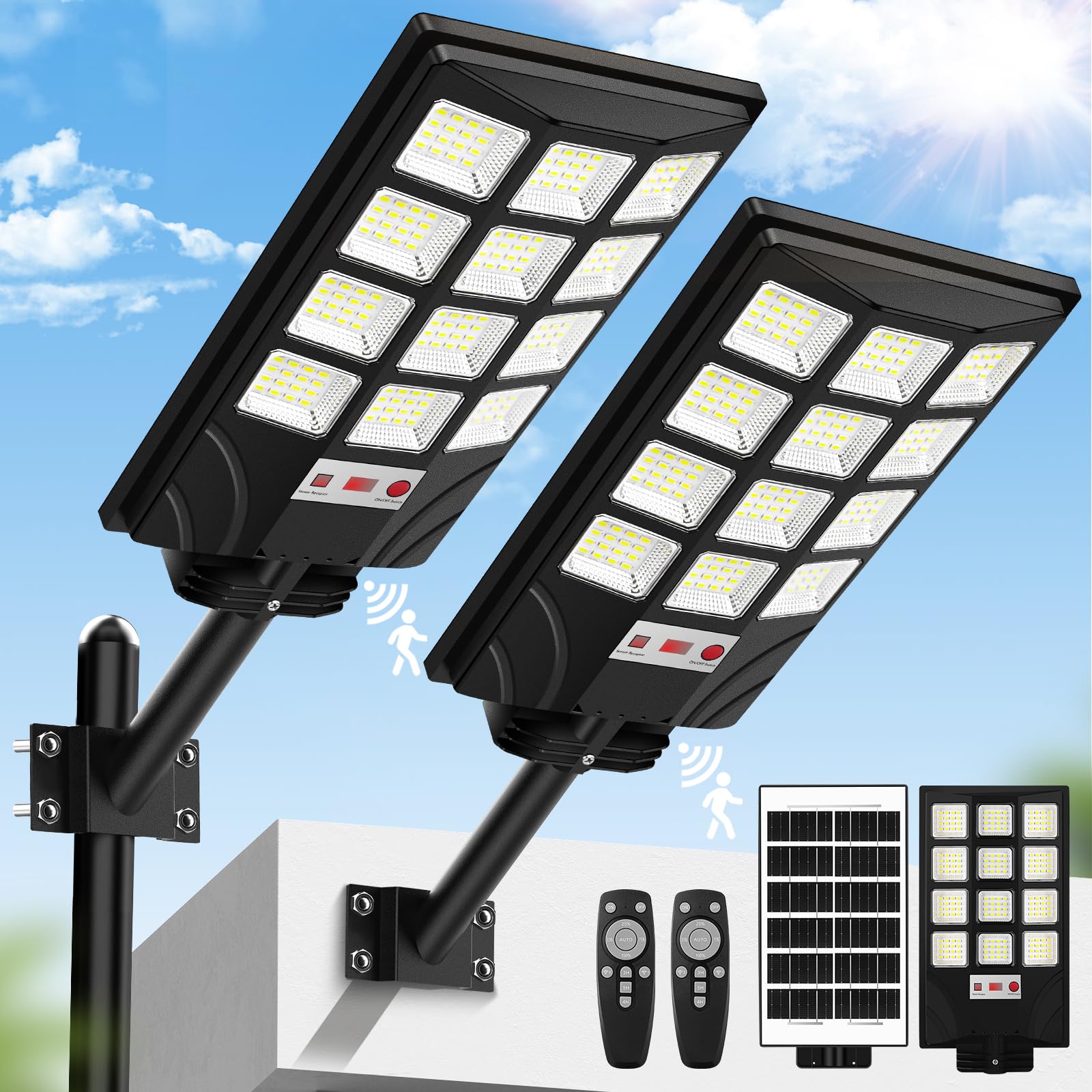 Brightever solar street light 2-pack packaging view for parking lots and driveways.