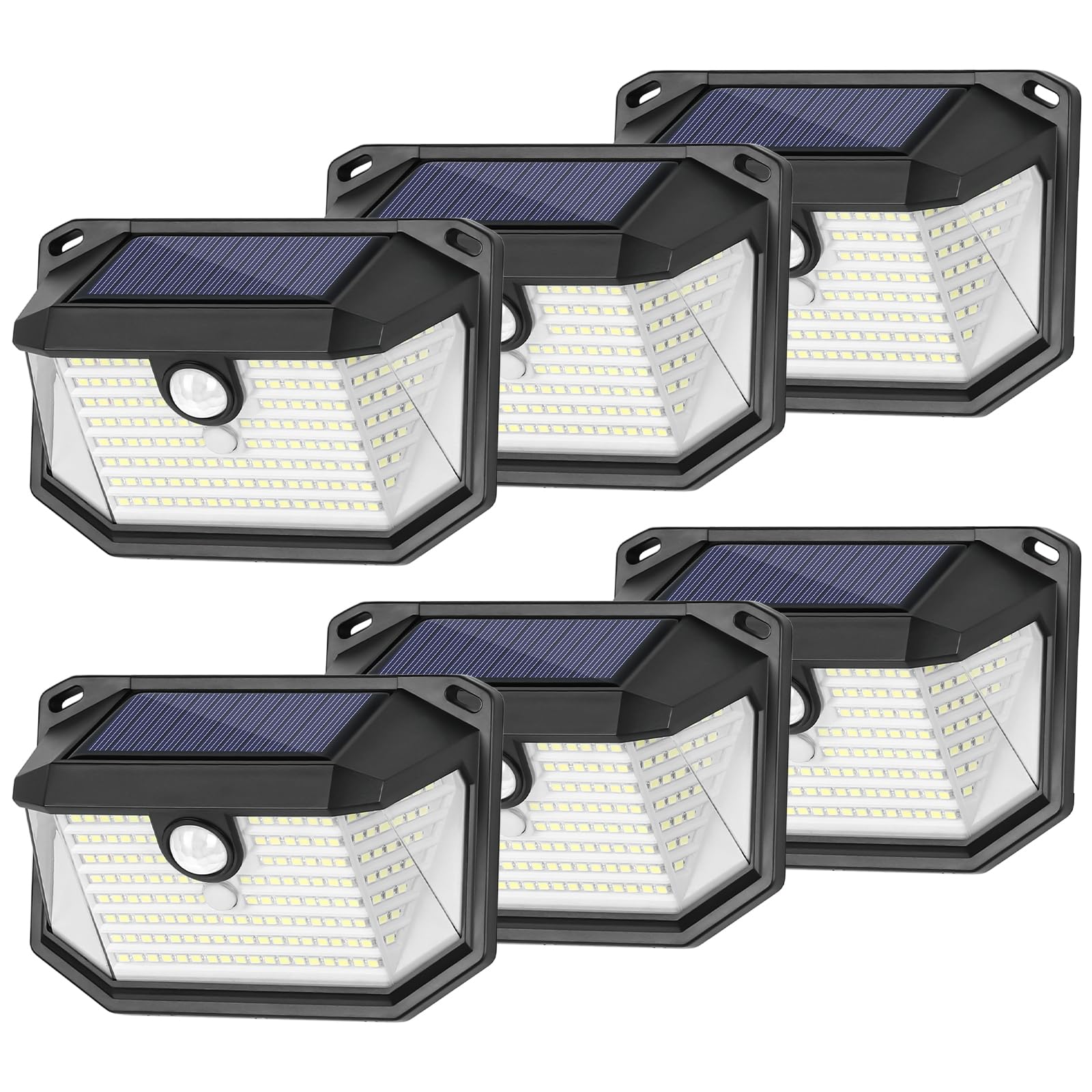 Brightever six-pack solar wall lights illuminate outdoor paths for safety.