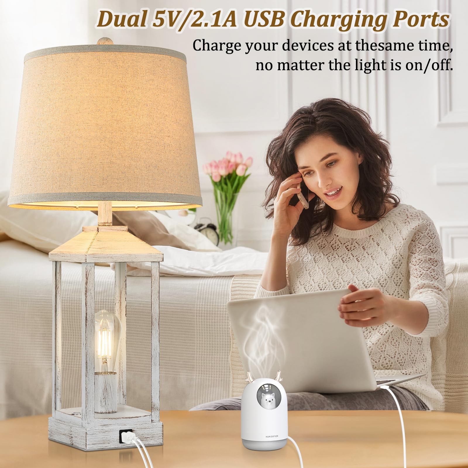 Brightever white rustic lamp base with durable metal construction