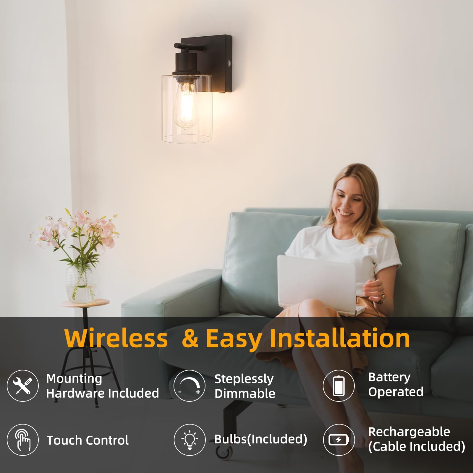 Brightever dimmable wall light, no wiring, easy mood setting