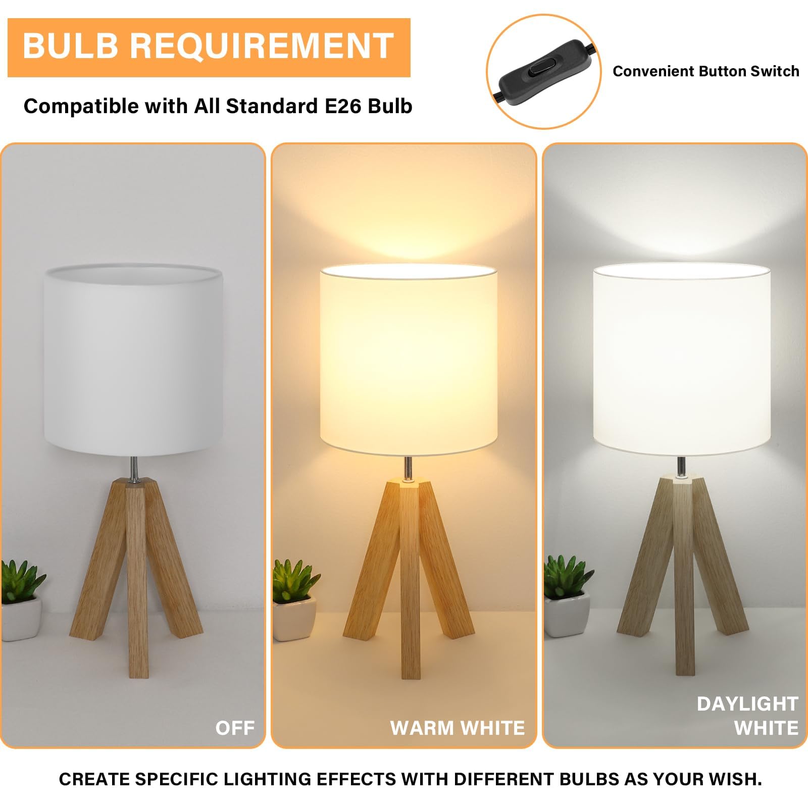 Brightever wood tripod base with linen shade complements modern bedrooms