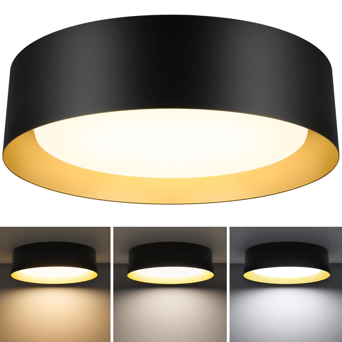 BrightHome flush mount LED ceiling light, front view, energy-efficient brightness for any room.