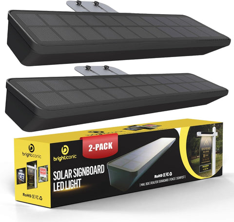BRIGHTICONIC 2Pck solar address sign light, side view, enhances nighttime visibility for outdoor signs.