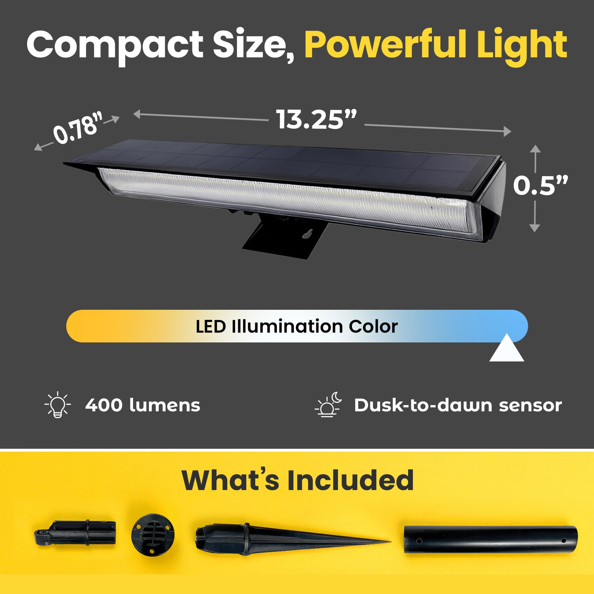 Brighticonic solar sign light with 6000K cool white LED enhances sign visibility.