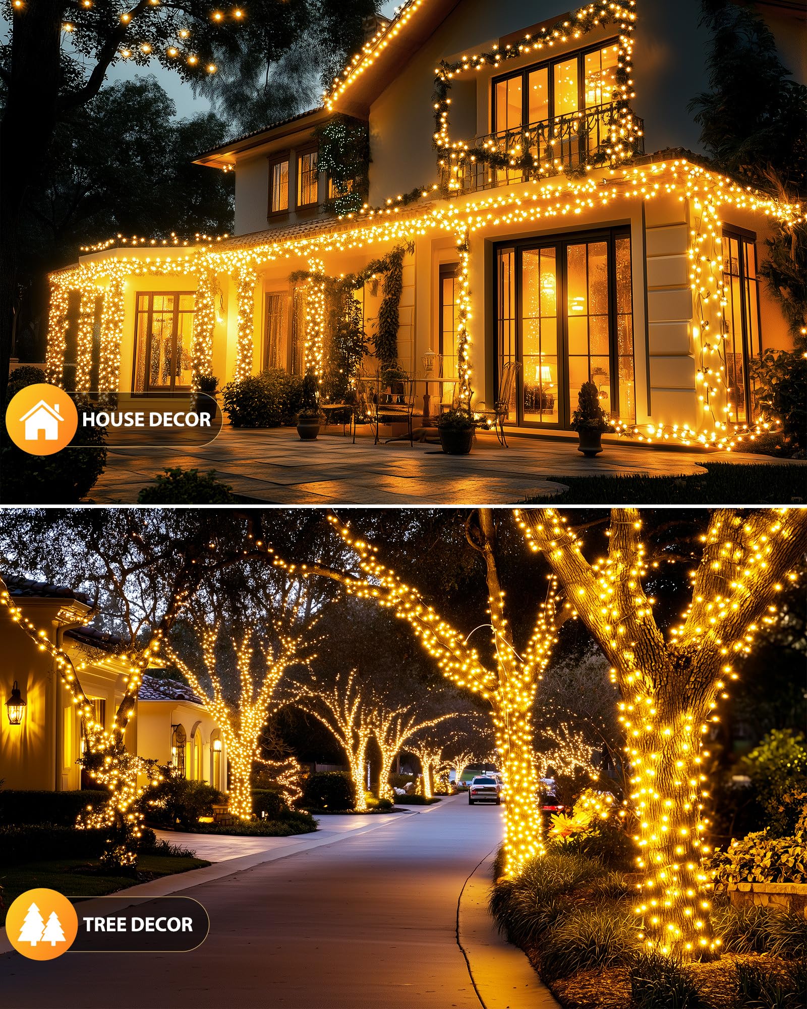 Brightown solar string lights for patio setup create welcoming evening ambiance.