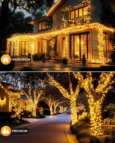 Brightown solar string lights for patio setup create welcoming evening ambiance.