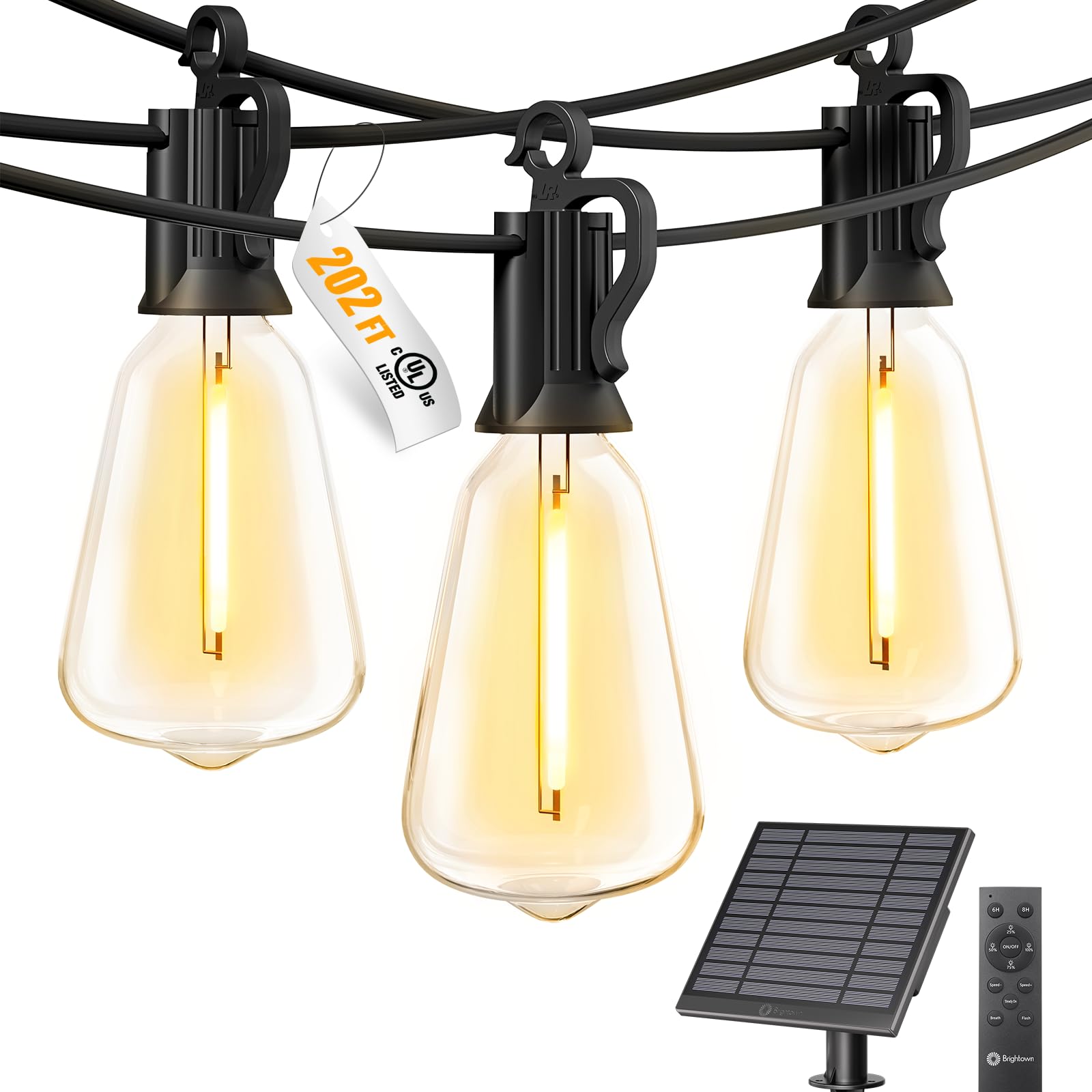 Brightown 202ft solar string lights with remote control for easy outdoor evenings