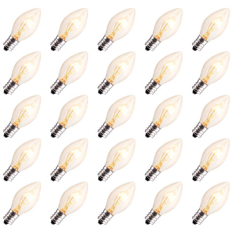 Brightown 25-pack clear Christmas bulbs with E12 base, ideal for string light installations.