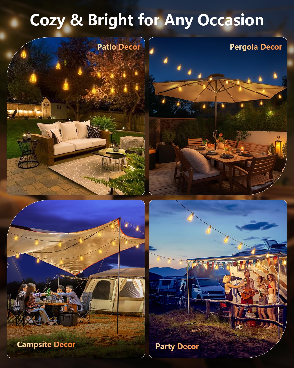 Brightown 36-inch bulb spacing creates balanced patio coverage