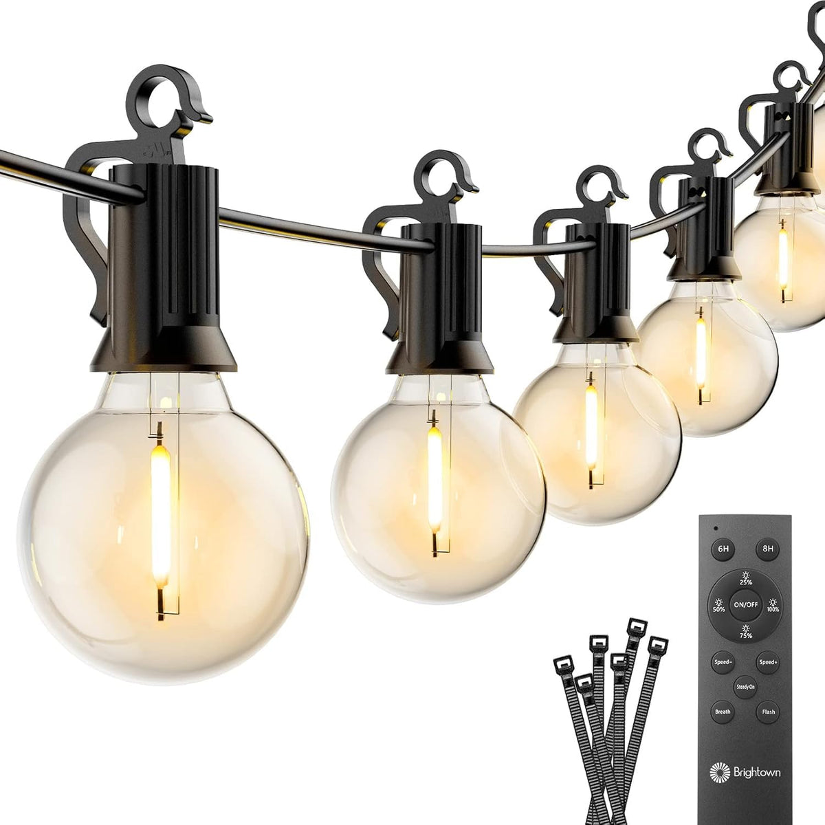 Brightown 38ft outdoor string lights with remote for patio ambiance