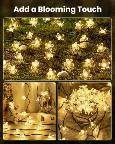 Brightown 52ft 120 LED solar lights provide warm ambience for gardens and patios