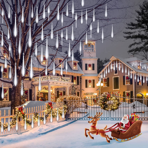 Brightown 576 LED rain drop lights create a shimmering night display.