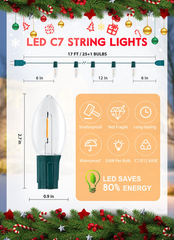 Brightown C7 clear LED outdoor installation shows easy hanging on trees and porches.
