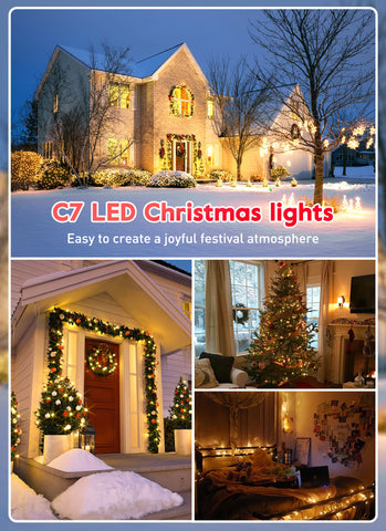 Brightown C7 clear LED lights create a romantic warm ambiance for holidays.