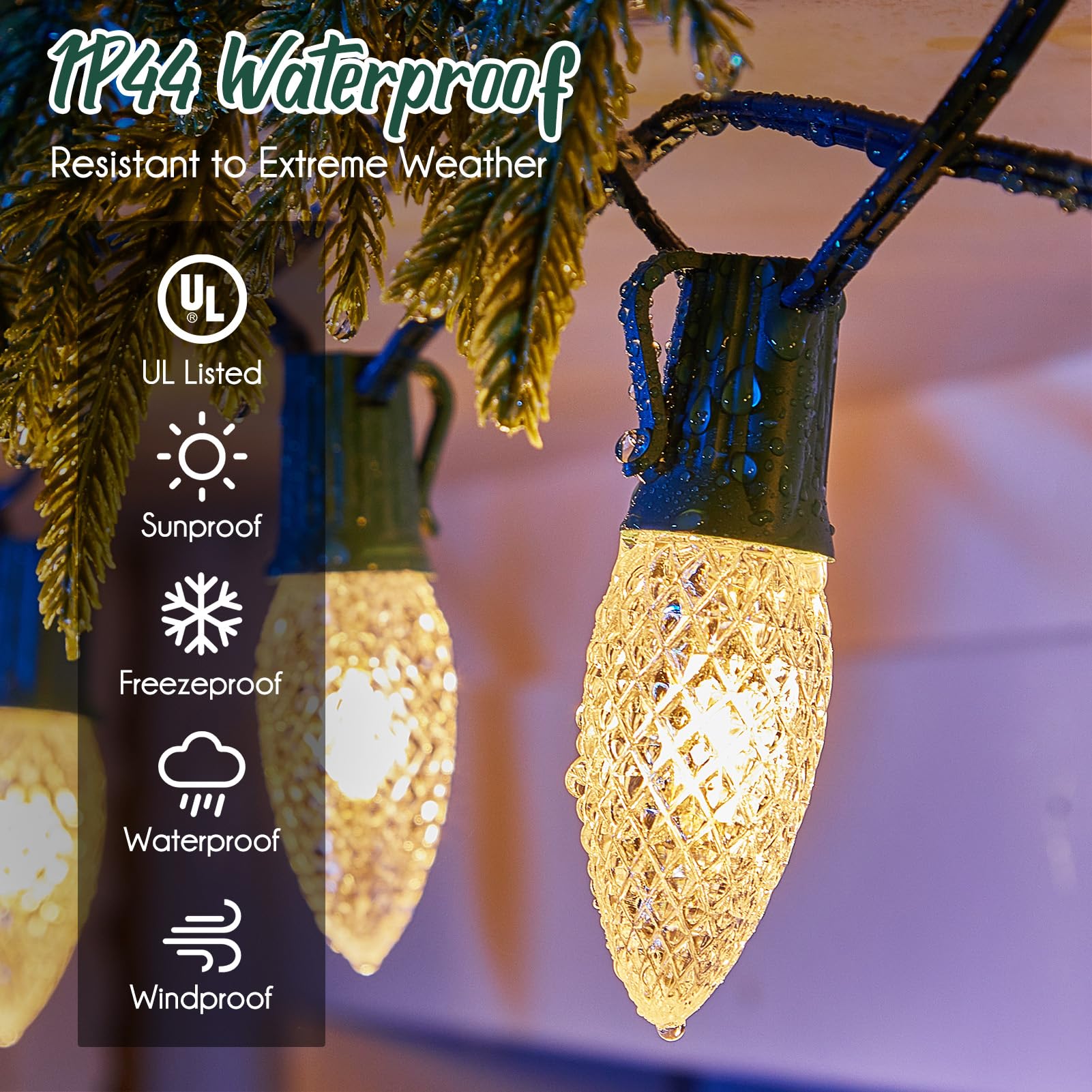 Brightown C9 light strand ideal for patios, fences, and trees during holidays.