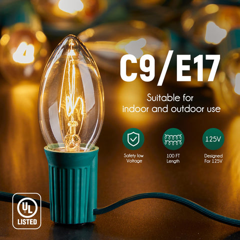Brightown C9 light strand waterproof design supports outdoor use in rain and shine.