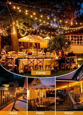Brightown lighting for cafe and wedding setups creates magical outdoor scenes.