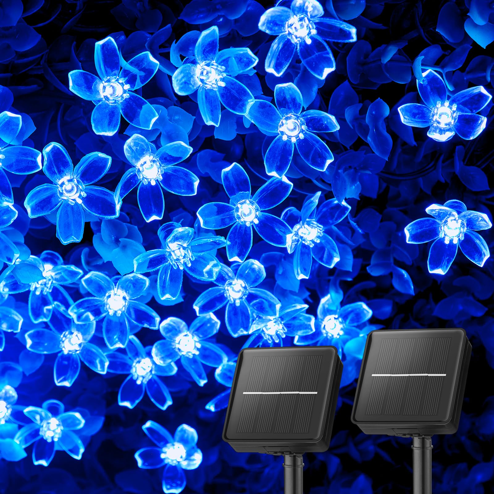 Brightown cherry blossom solar string lights illuminate outdoor spaces with blue blossoms