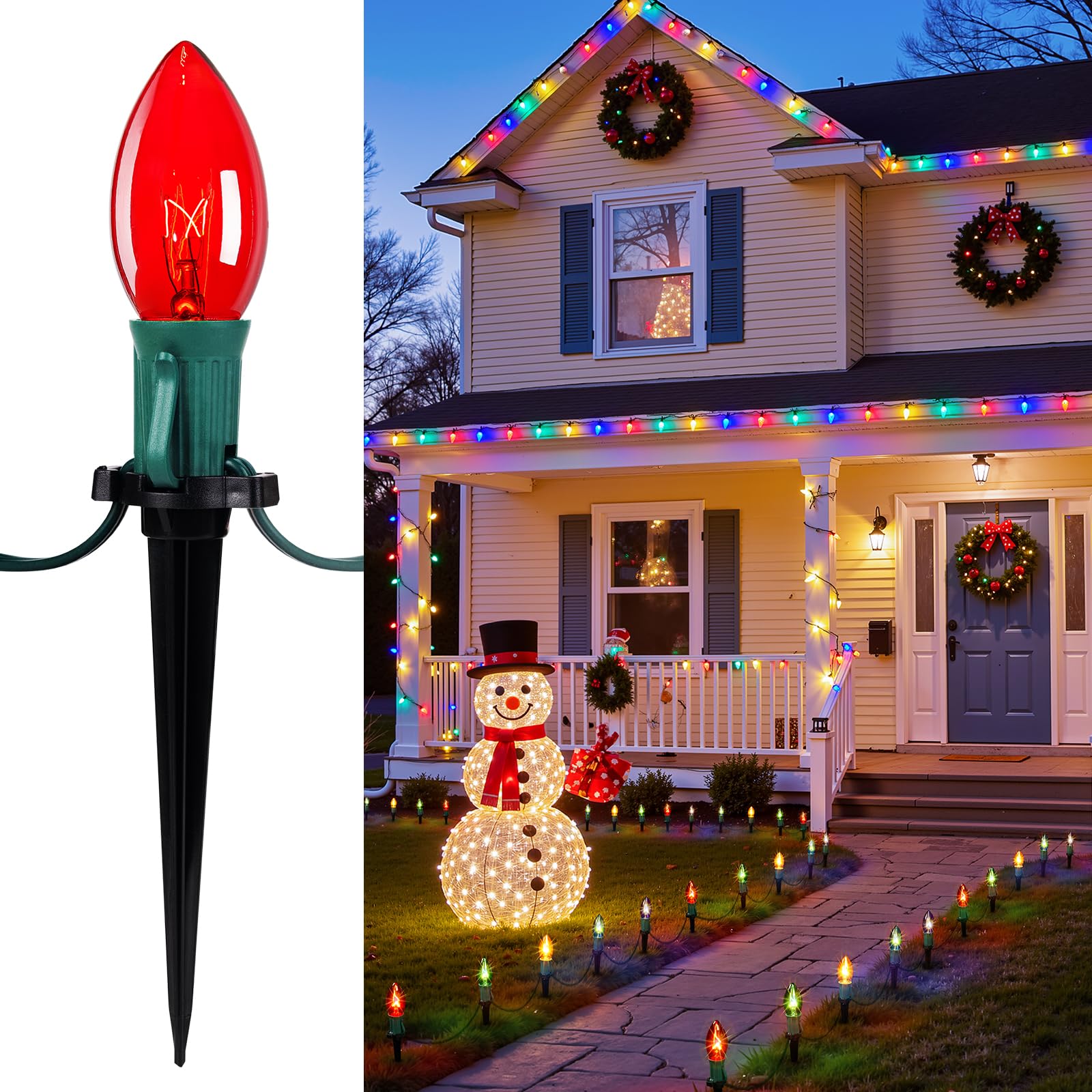 Brightown Christmas pathway lights illuminate outdoor walkways with multicolor bulbs for festive curb appeal