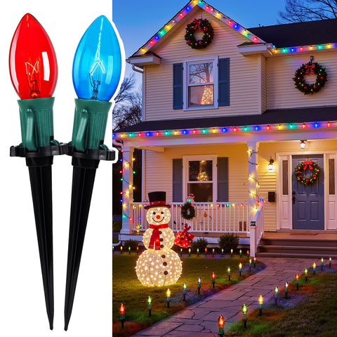 Brightown Christmas pathway lights outdoor multicolor bulbs line a walkway for festive illumination