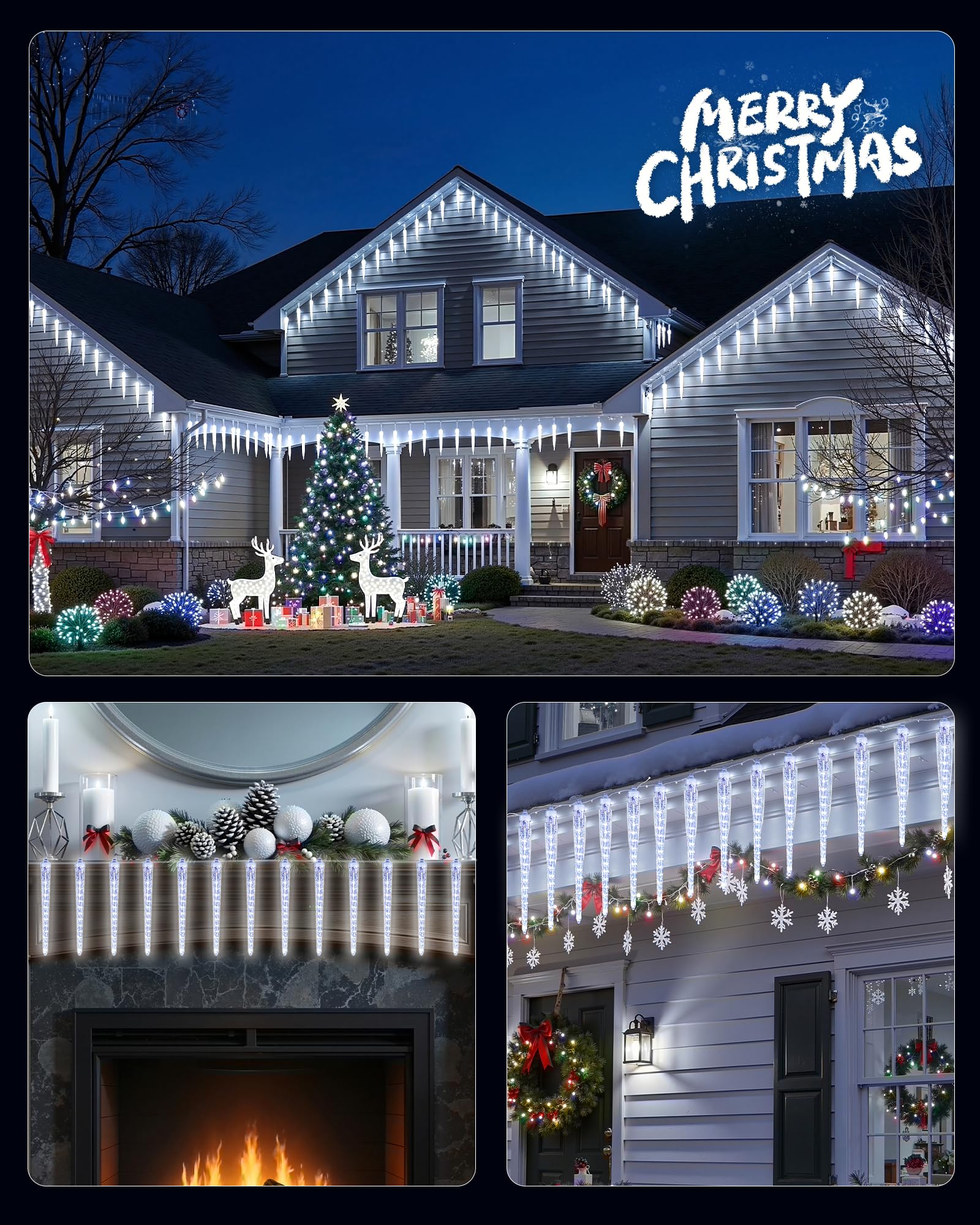 Brightown connectable icicle lights end to end for larger setups