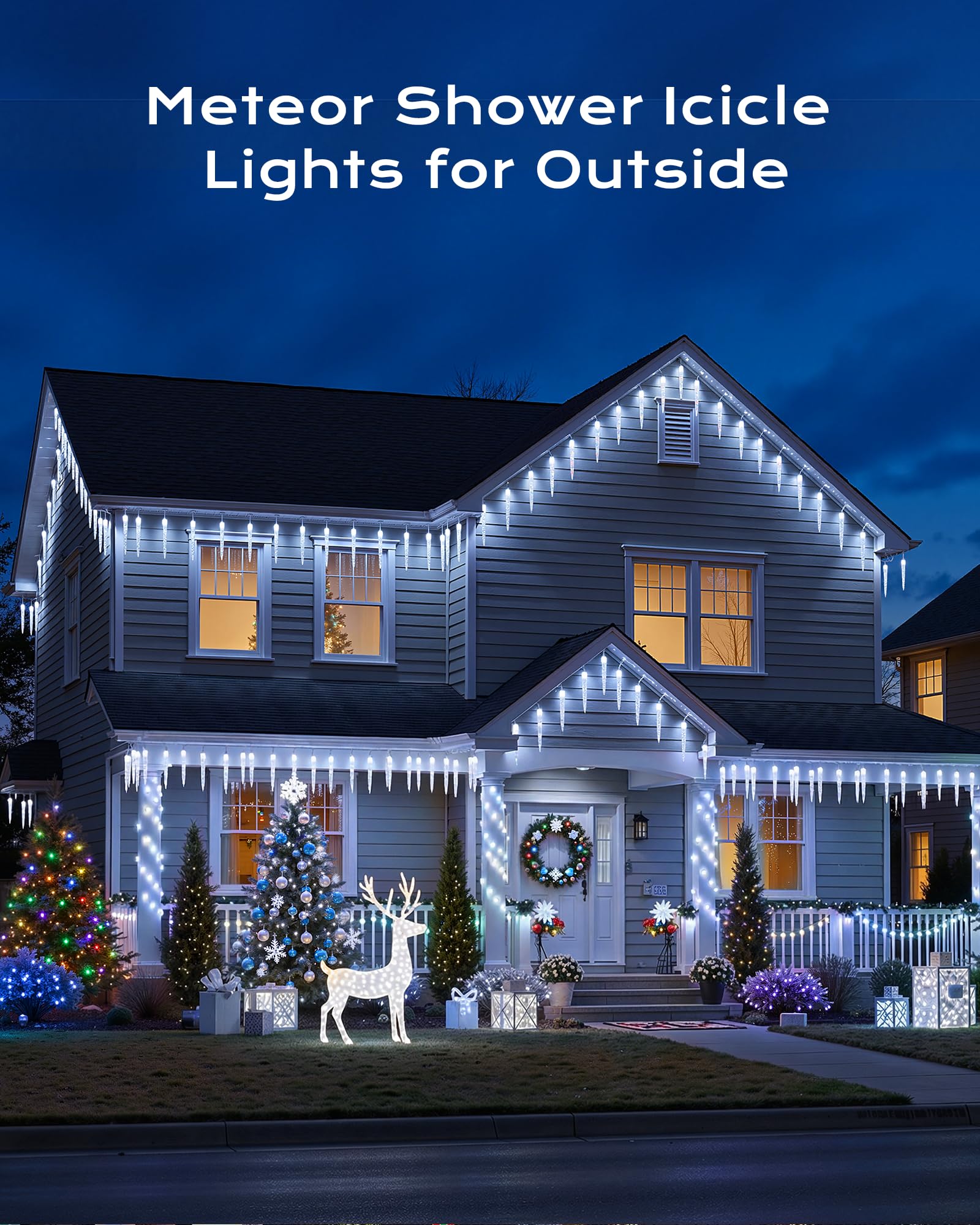 Brightown cool white icicle lights create a crisp atmosphere for events